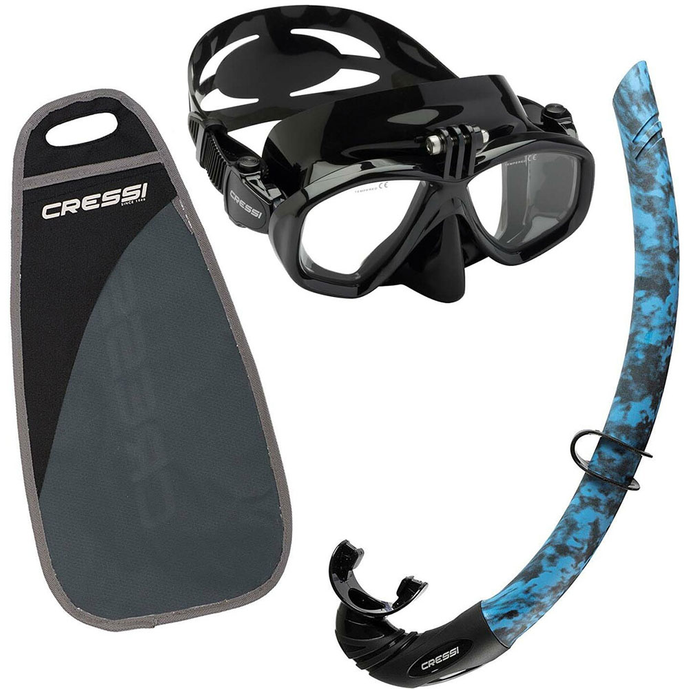 Cressi Action Mask with GoPro Mount & Free Snorkel Combo Blue - Click Image to Close